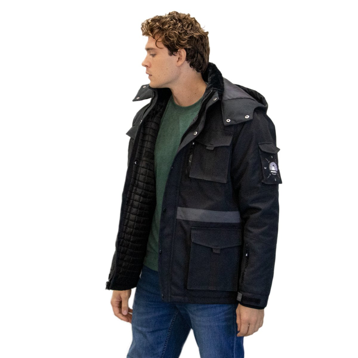 Black Nexus workwear jacket, authentic three-quarter view