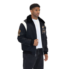 “Heritage Bear” Black Nubuck Faux Leather Jacket