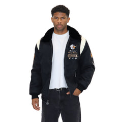 “Heritage Bear” Black Nubuck Faux Leather Jacket