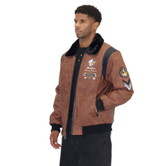 “Heritage Bear” Brown Nubuck Faux Leather Jacket