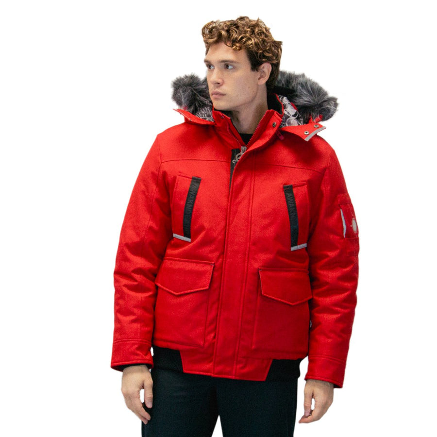 Red Summit Parka, front view on model