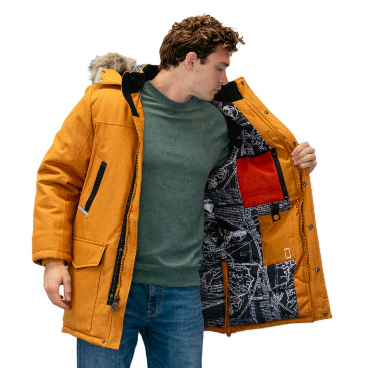 Maple Avalanche jacket worn open, showing the interior