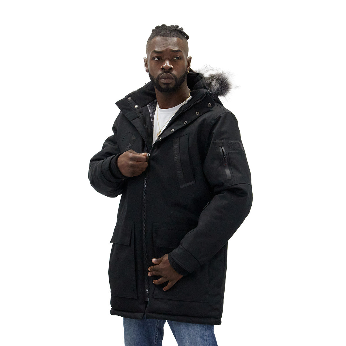 Black Pathfinder parka, front view