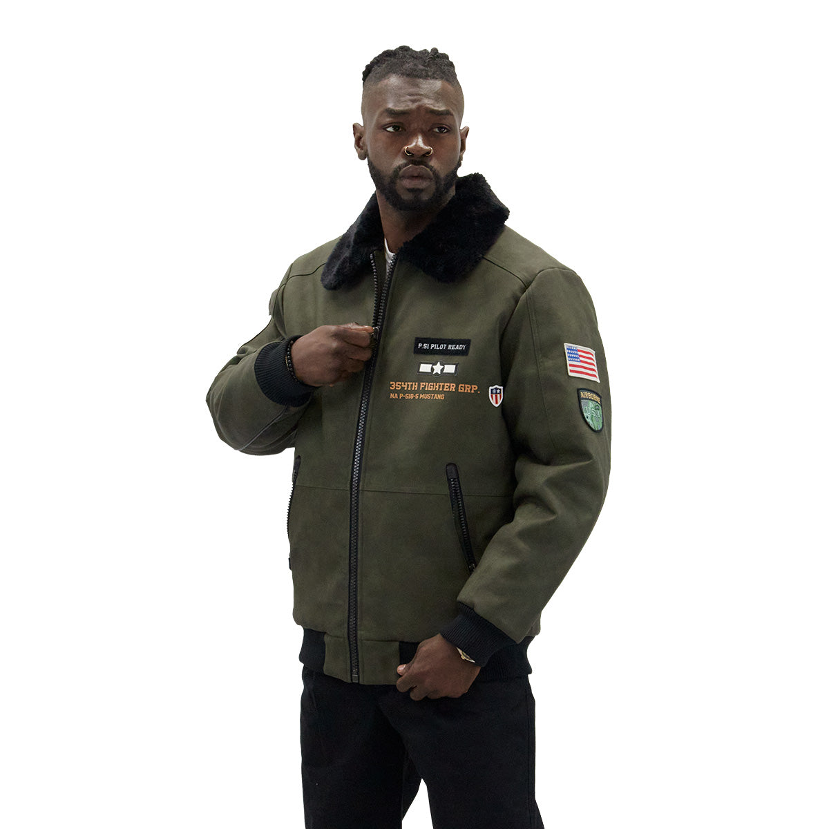 Army "Aviator" Nubuck Faux Leather Bomber