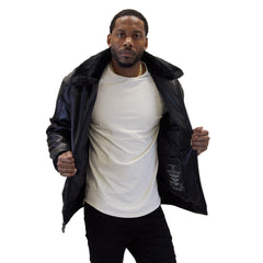 Black "Aviator" Nubuck Faux Leather Bomber