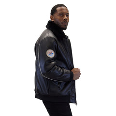 Black "Aviator" Nubuck Faux Leather Bomber