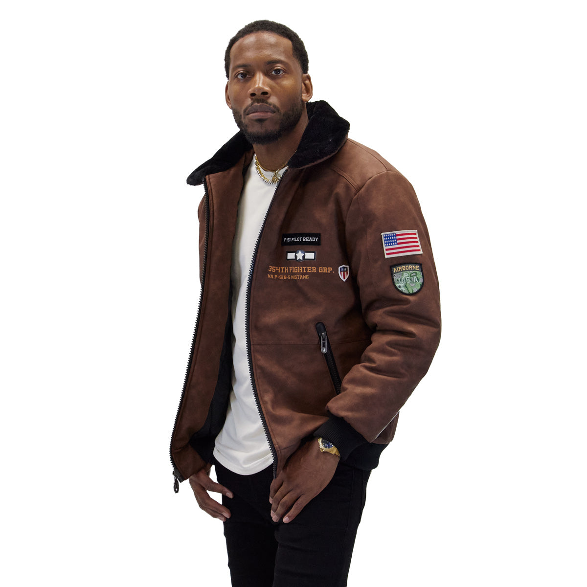 Brown Aviator Nubuck Faux Leather Bomber Awakndland Apparel Company