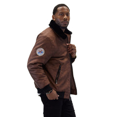 Brown "Aviator" Nubuck Faux Leather Bomber