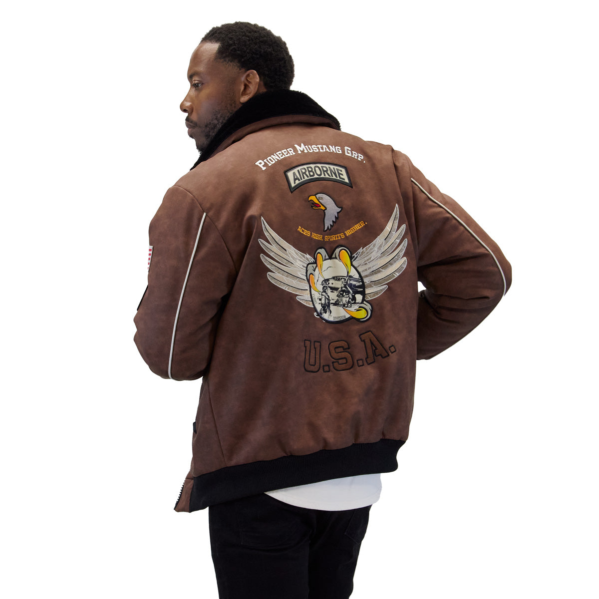 Brown "Aviator" Nubuck Faux Leather Bomber