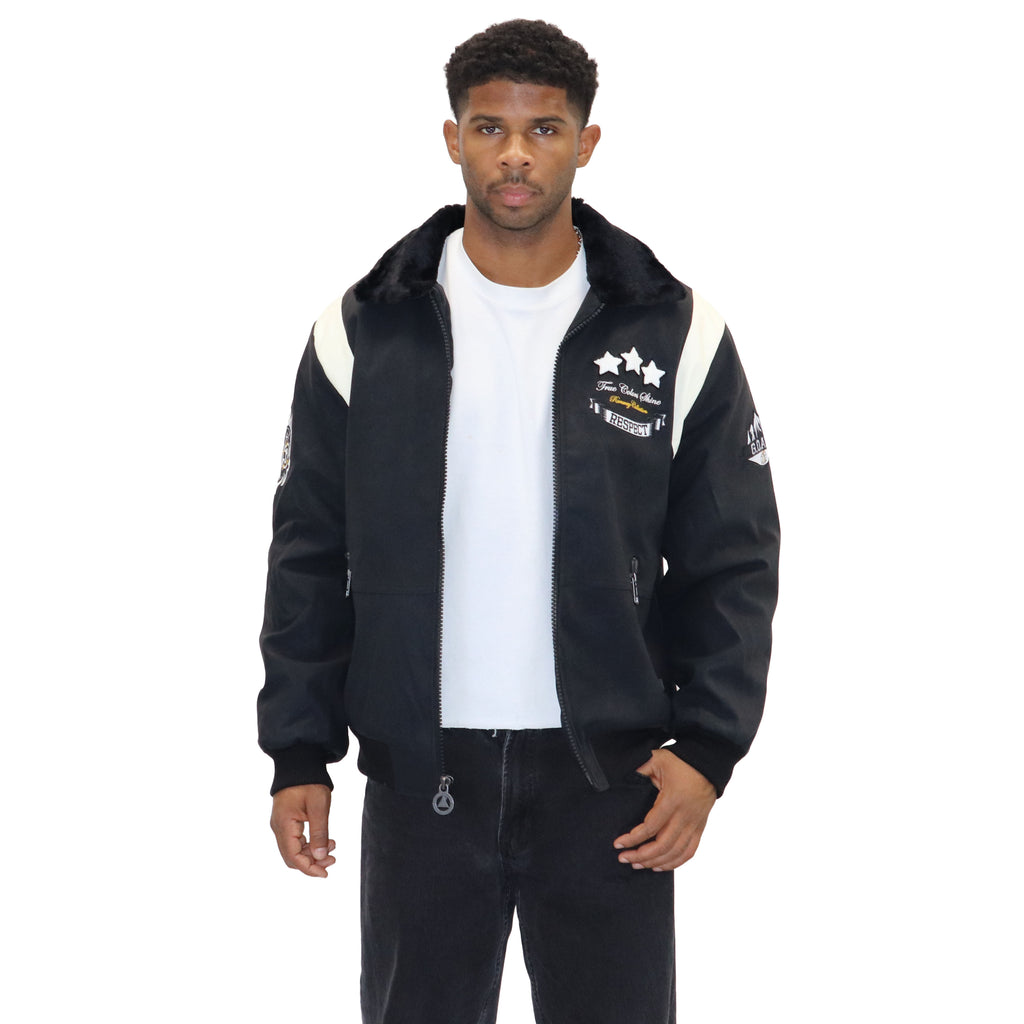 Black "G.O.A.T Respect" Nubuck Faux Leather Jacket