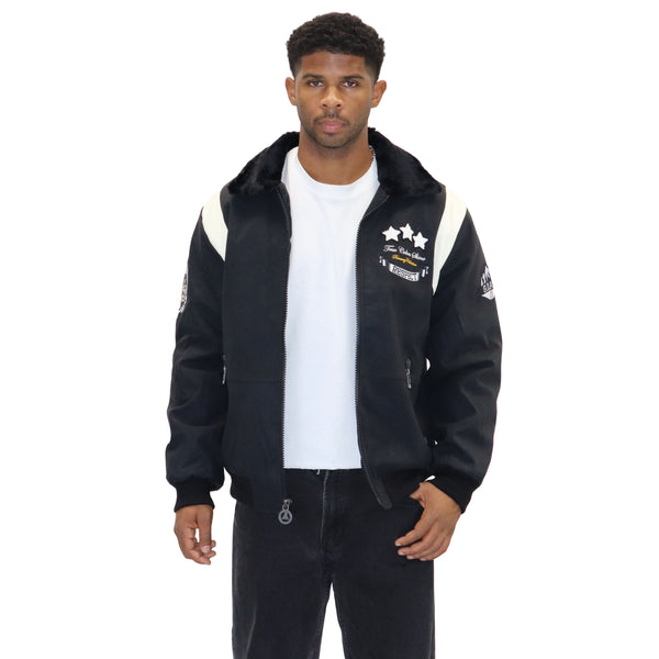Black "G.O.A.T Respect" Nubuck Faux Leather Jacket