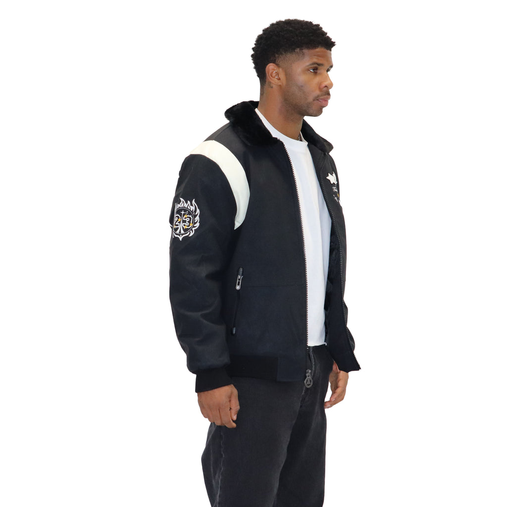Black "G.O.A.T Respect" Nubuck Faux Leather Jacket