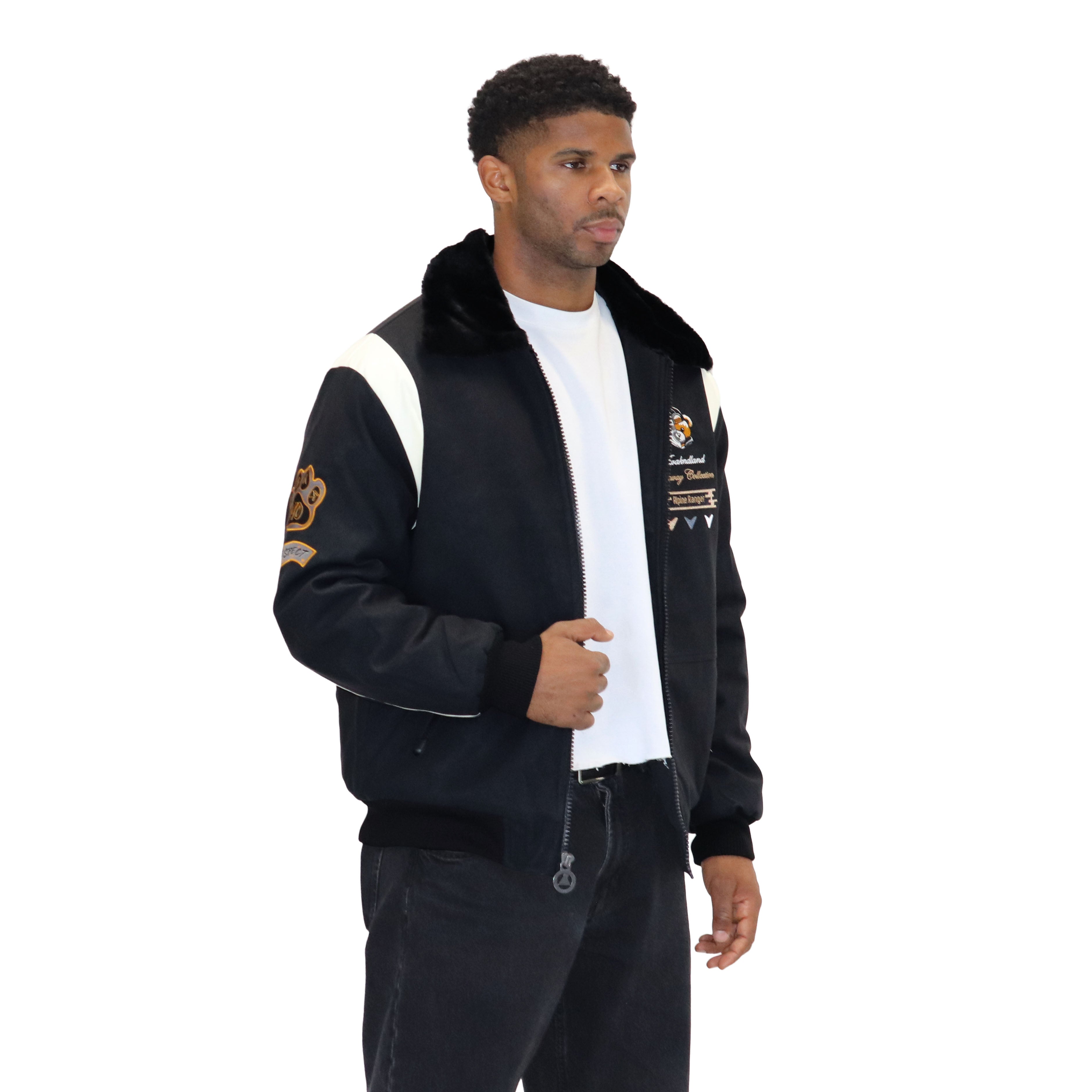 Black "Heritage Bear" Nubuck Faux Leather Jacket