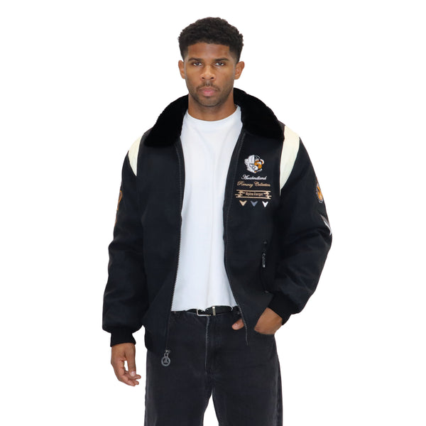 Black "Heritage Bear" Nubuck Faux Leather Jacket