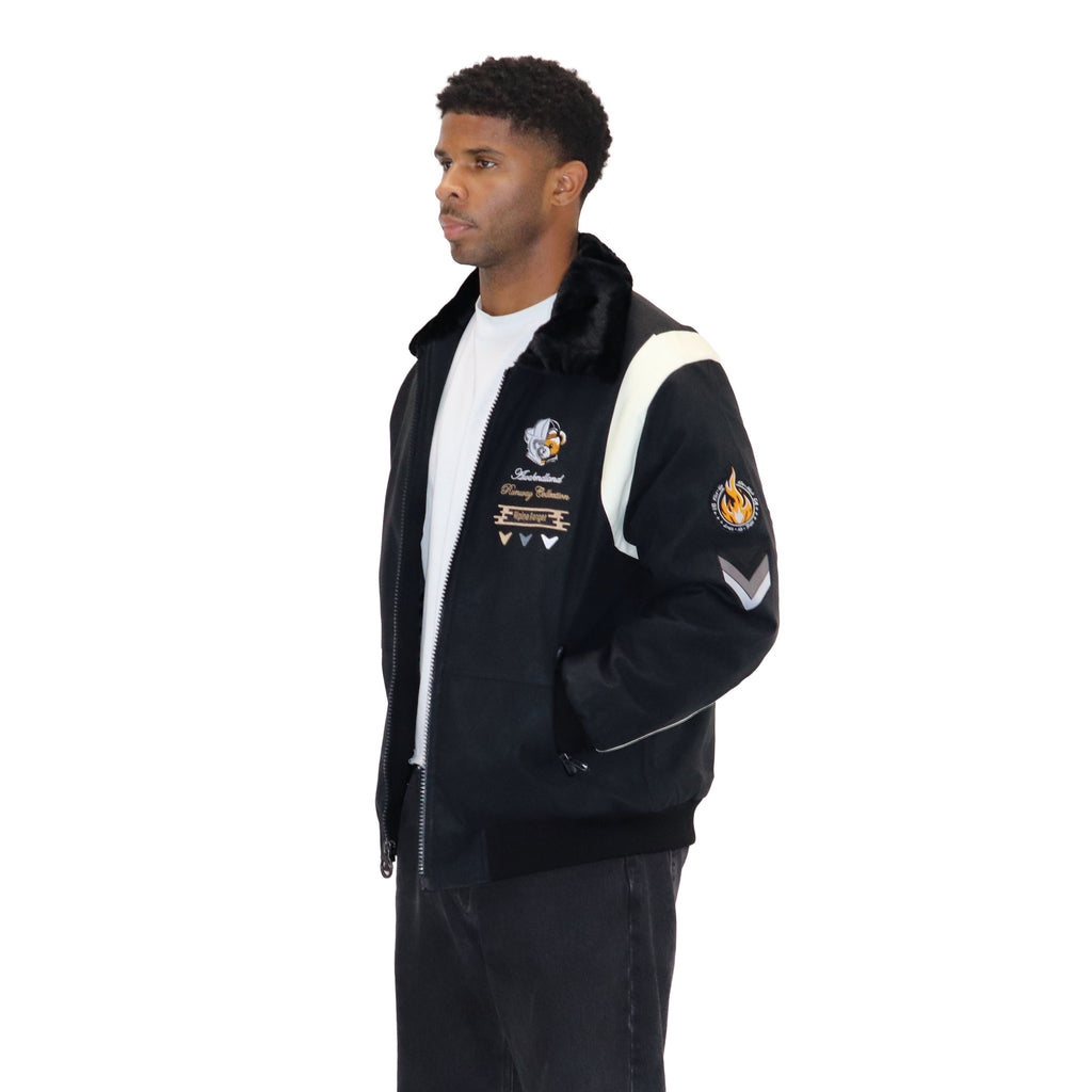 Black "Heritage Bear" Nubuck Faux Leather Jacket