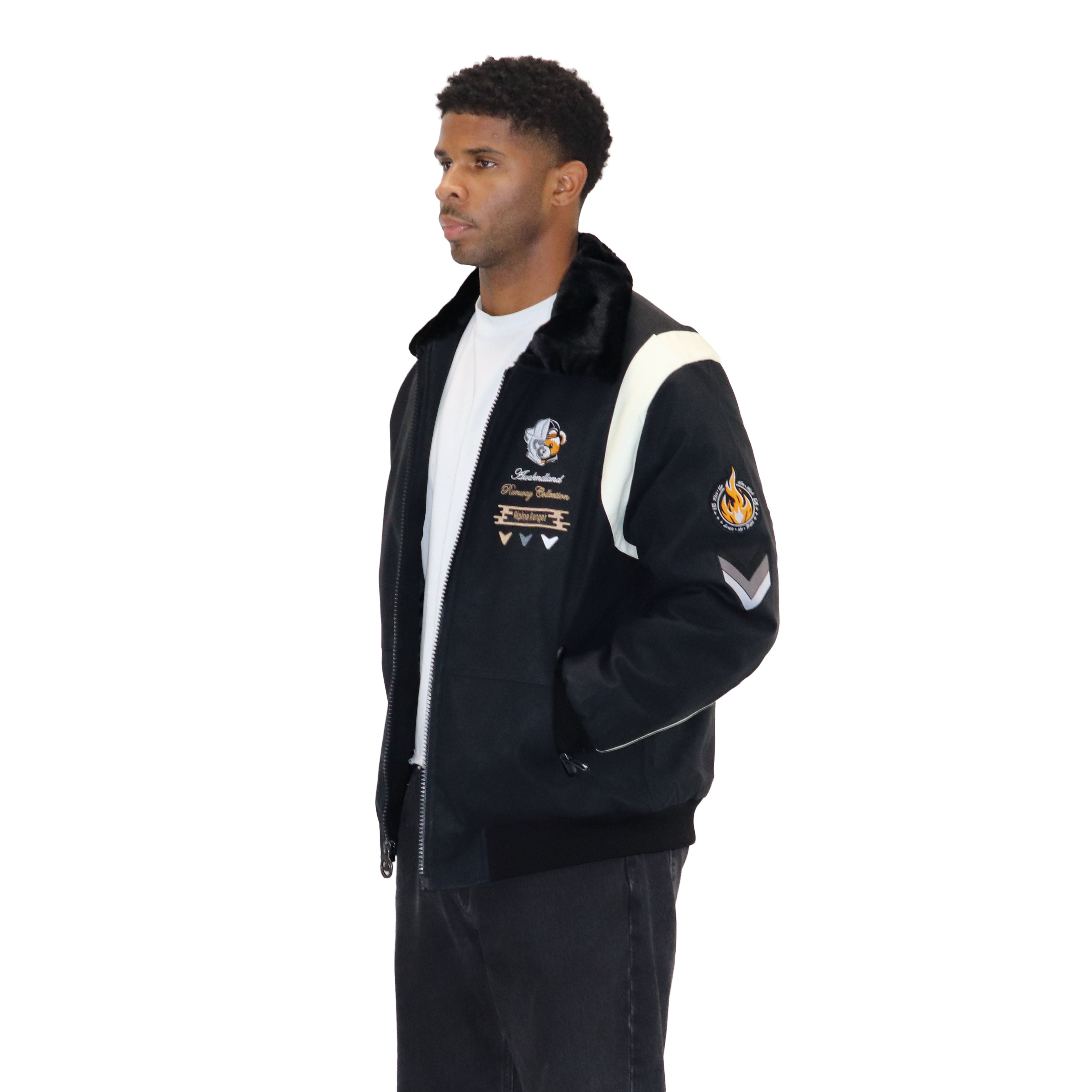 Black "Heritage Bear" Nubuck Faux Leather Jacket