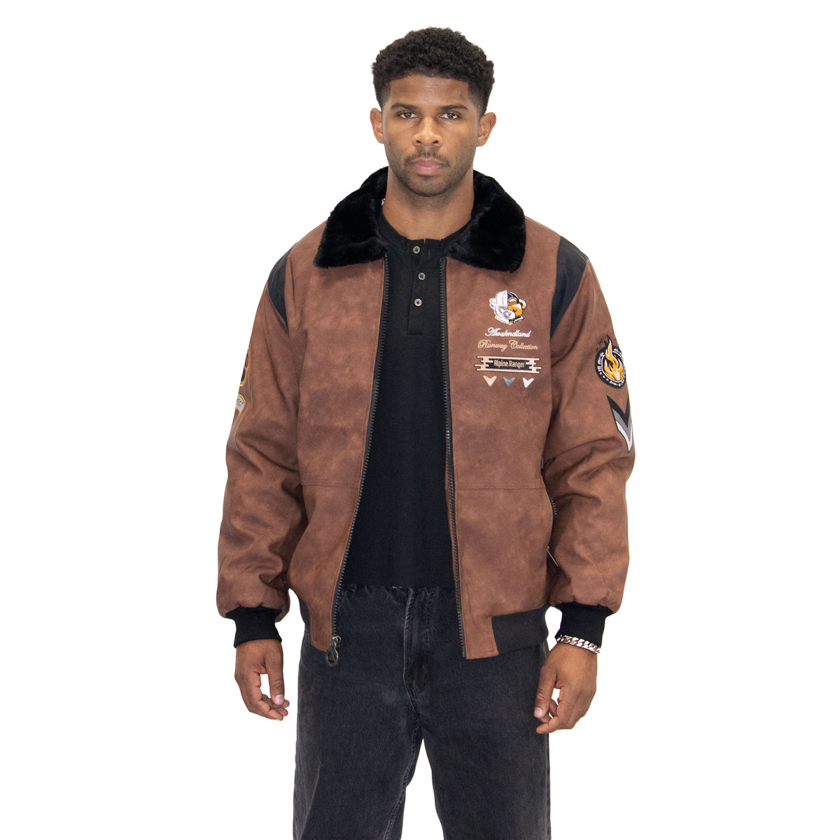 “Heritage Bear”  Brown Nubuck Faux Leather Jacket