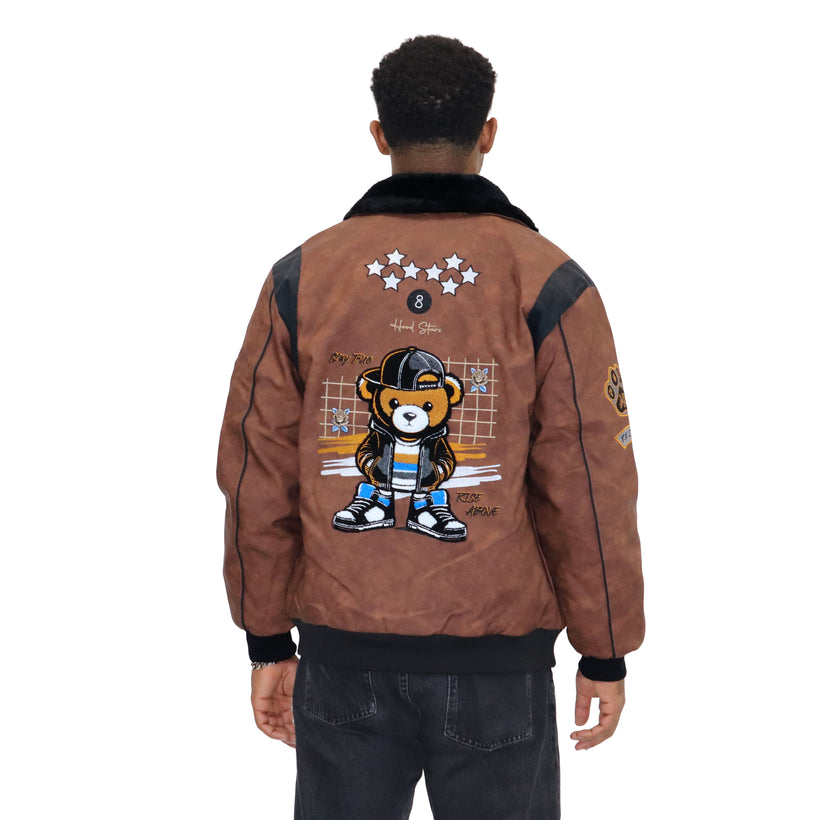 “Heritage Bear”  Brown Nubuck Faux Leather Jacket
