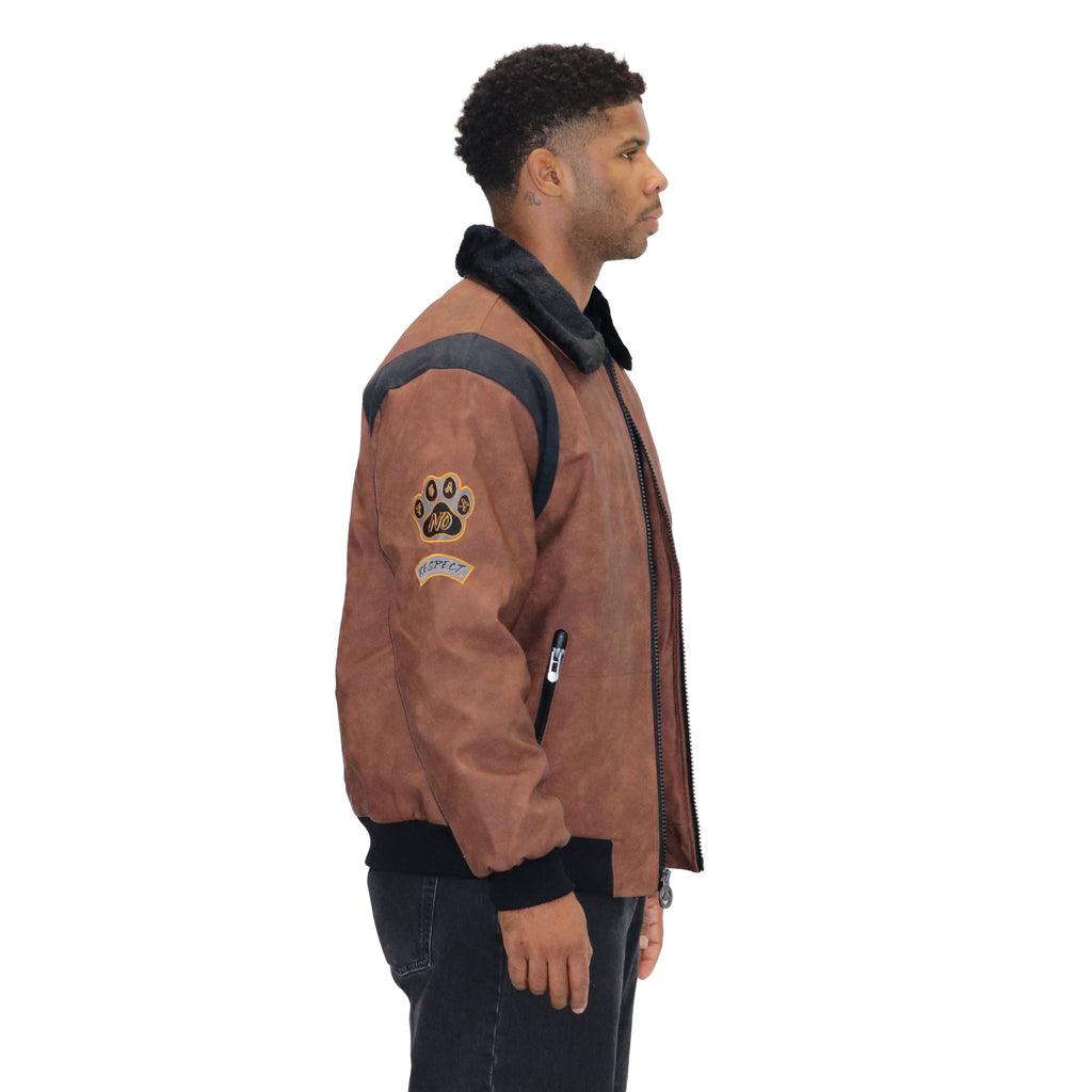 Brown "Heritage Bear" Nubuck Faux Leather Jacket