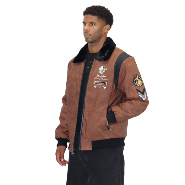 Brown "Heritage Bear" Nubuck Faux Leather Jacket
