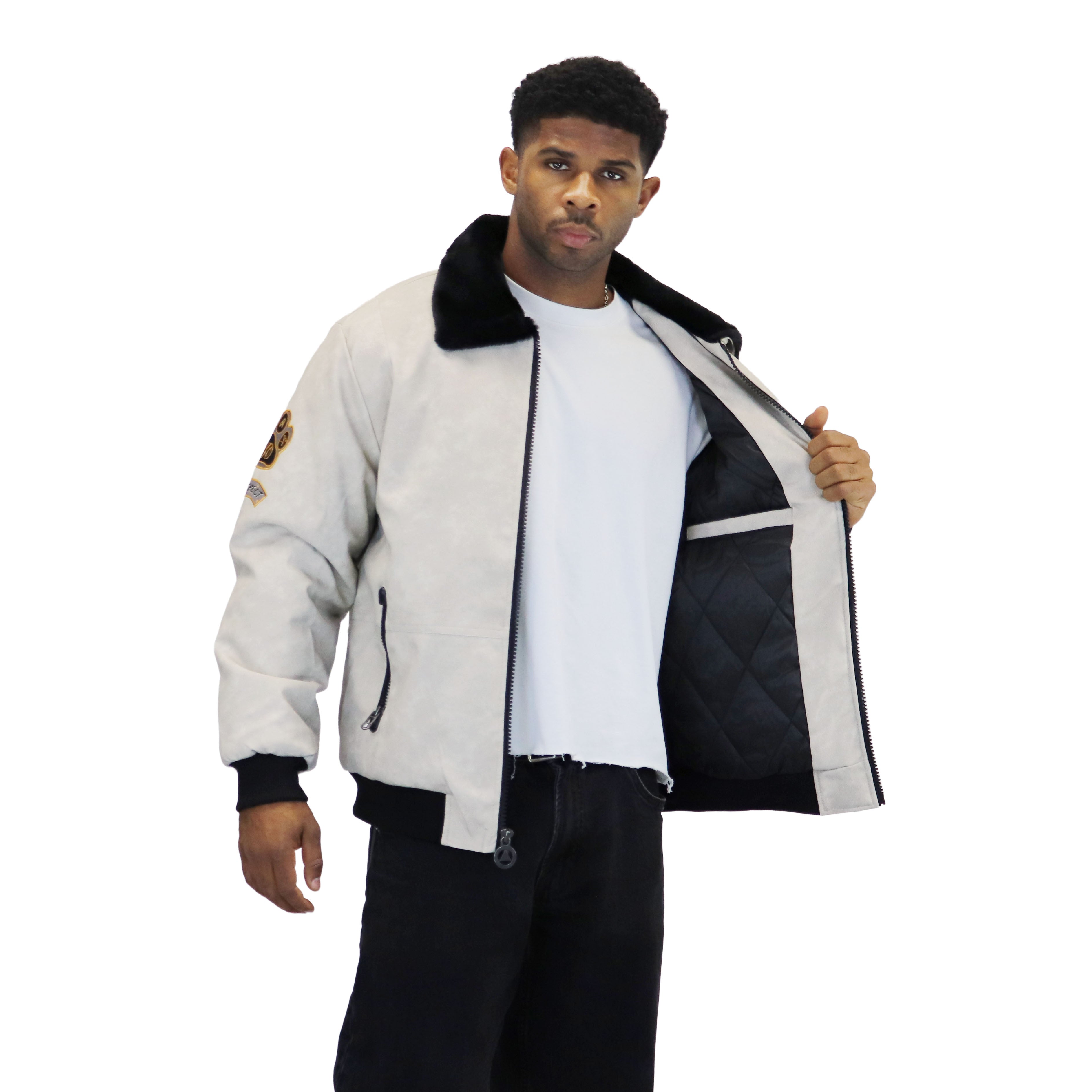 Stone "Heritage Bear" Nubuck Faux Leather Jacket