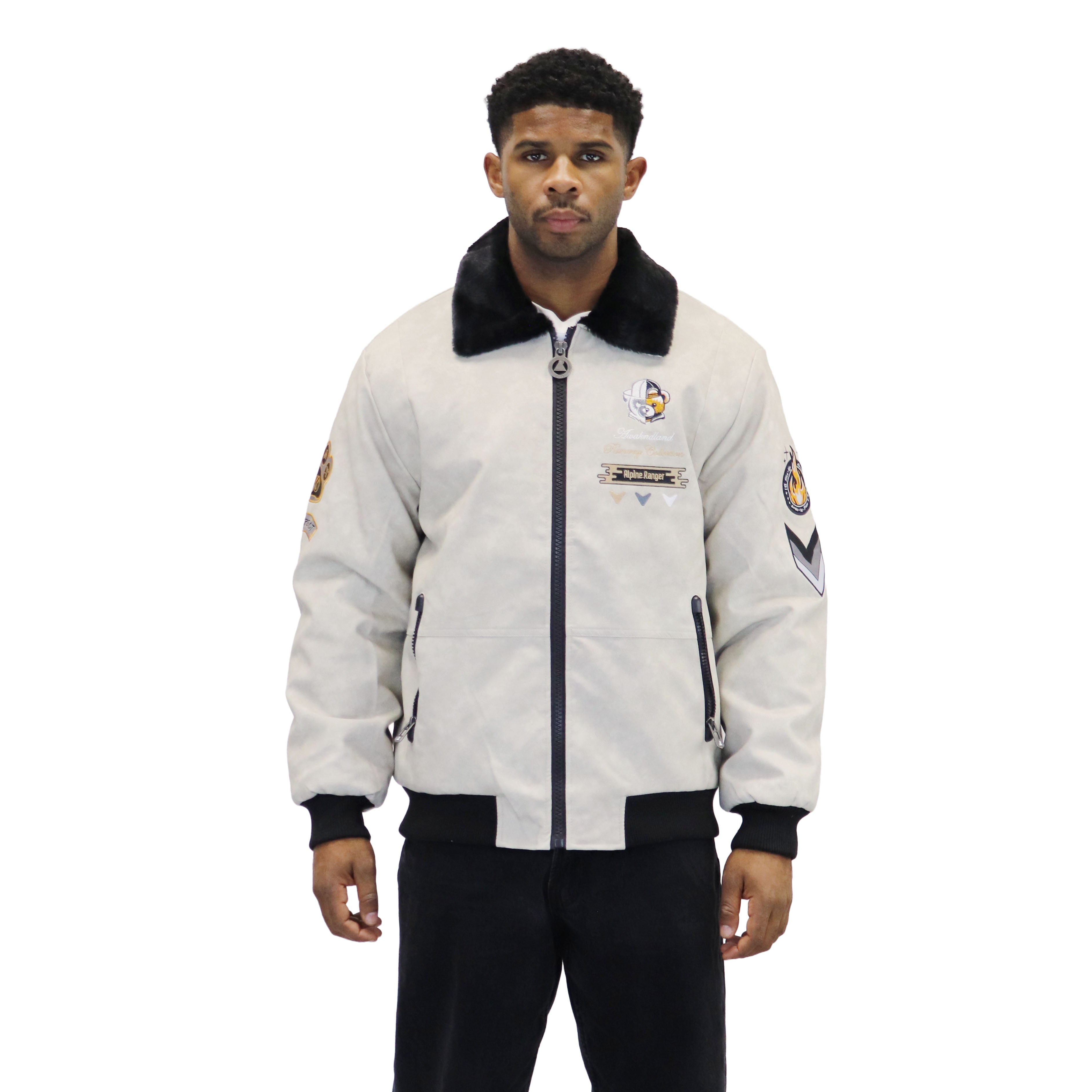 Stone "Heritage Bear" Nubuck Faux Leather Jacket