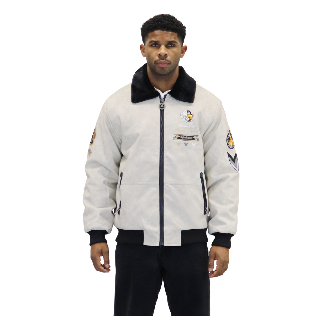 “Heritage Bear” Stone Nubuck Faux Leather Jacket