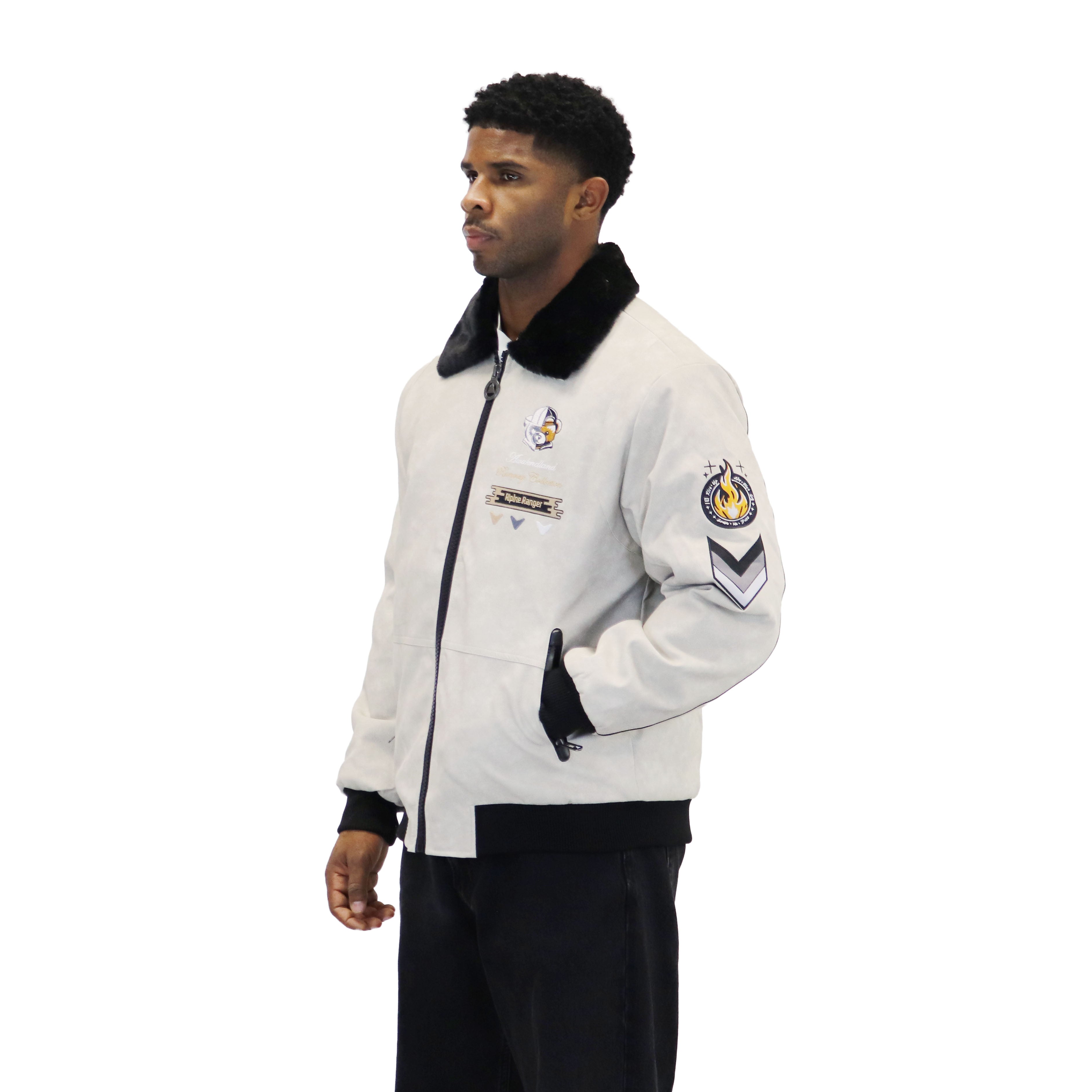 Stone "Heritage Bear" Nubuck Faux Leather Jacket
