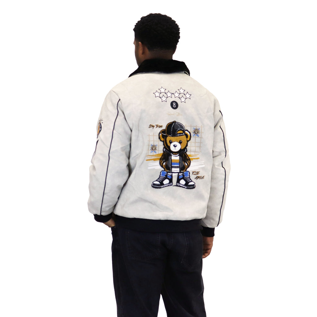 Stone "Heritage Bear" Nubuck Faux Leather Jacket