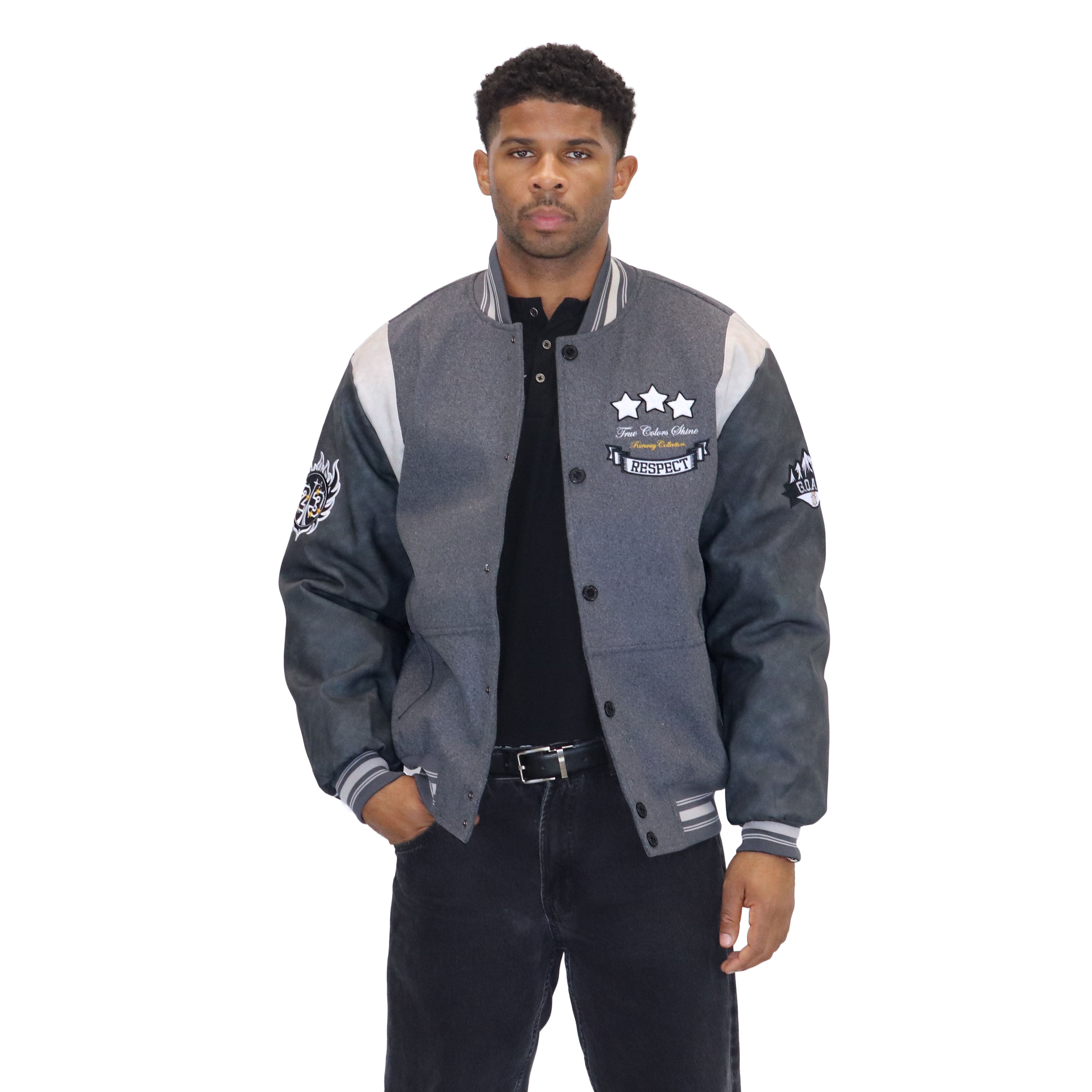 Grey "G.O.A.T Respect" Melton Wool-Blend Jacket