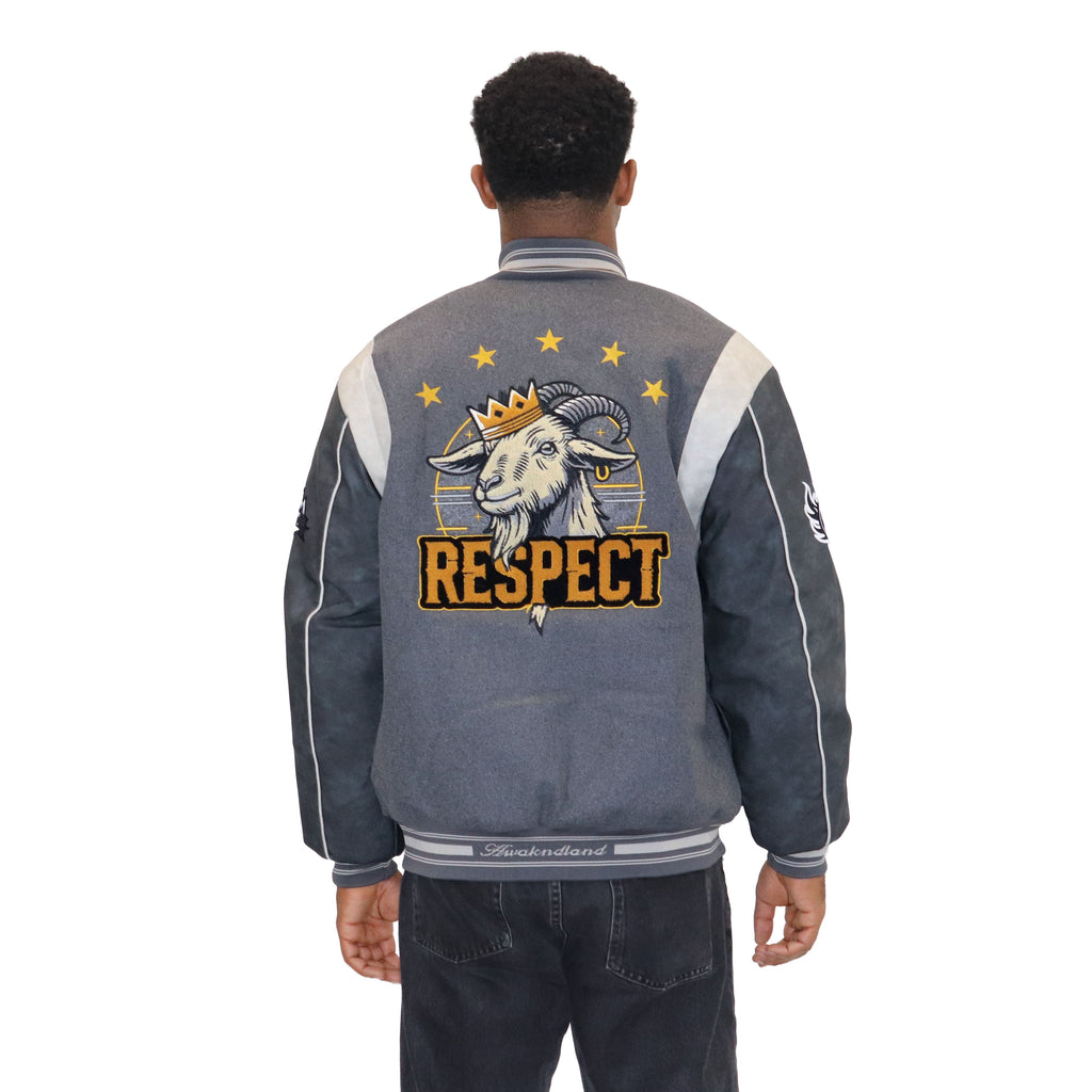 Grey "G.O.A.T Respect" Melton Wool-Blend Jacket