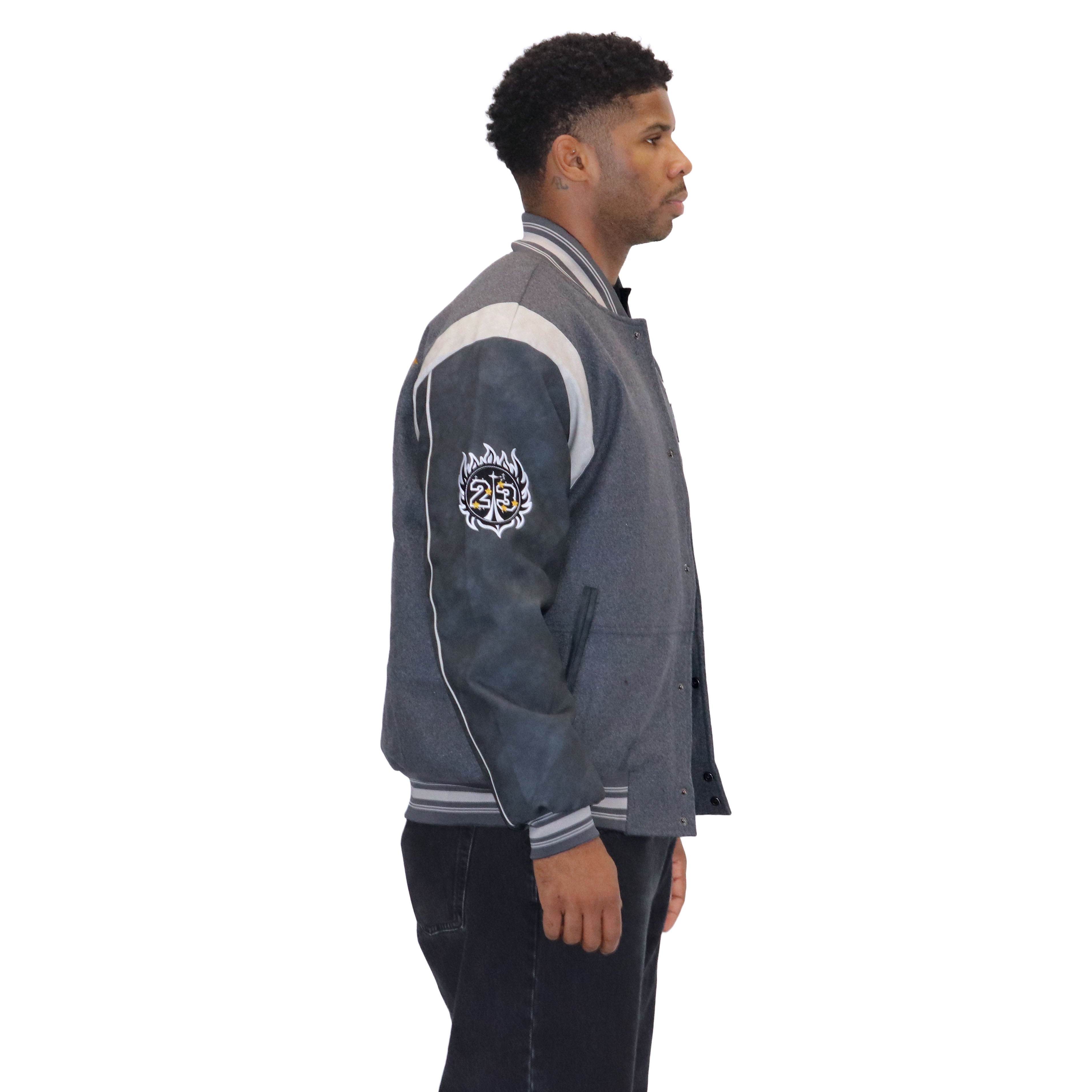 Grey "G.O.A.T Respect" Melton Wool-Blend Jacket