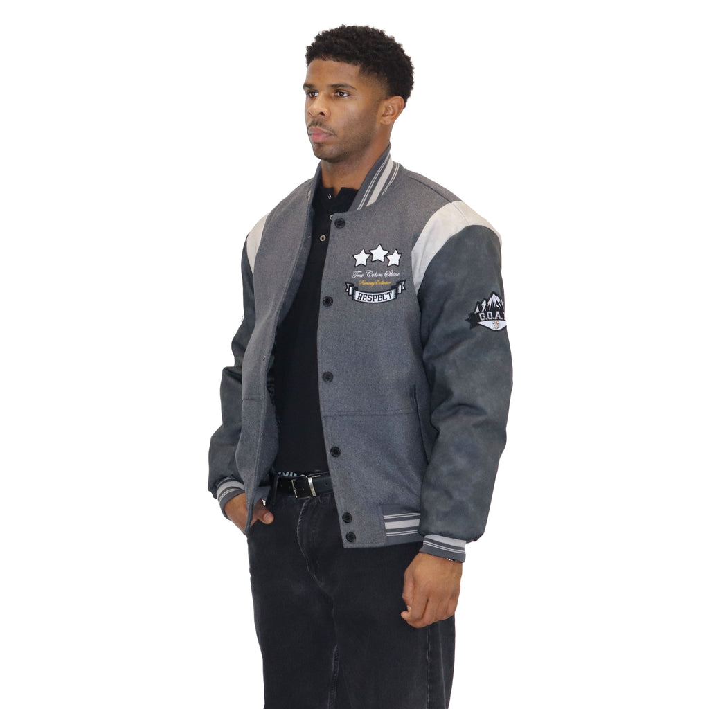 Grey "G.O.A.T Respect" Melton Wool-Blend Jacket