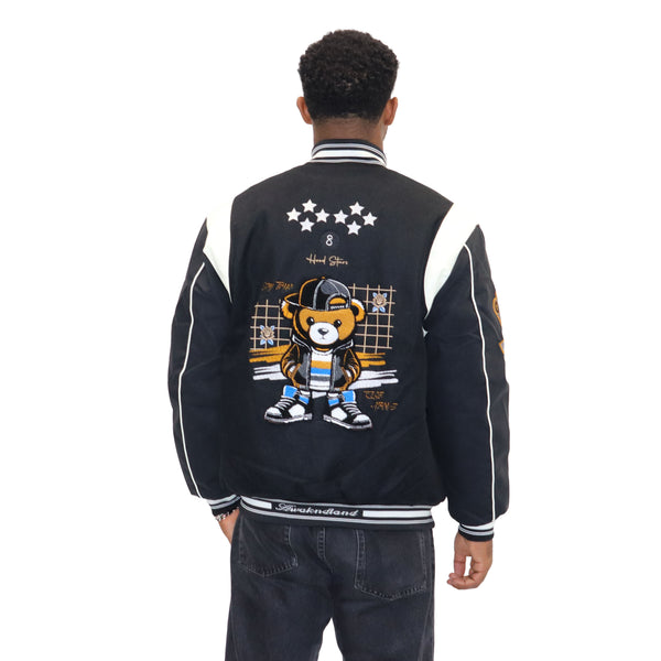 Black "Heritage Bear" Melton Wool-Blend Jacket