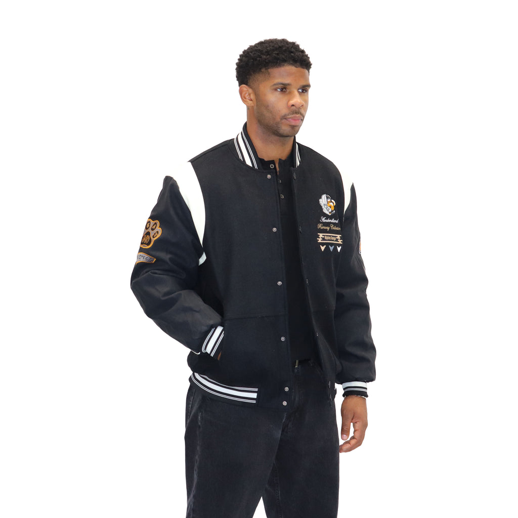 Black "Heritage Bear" Melton Wool-Blend Jacket