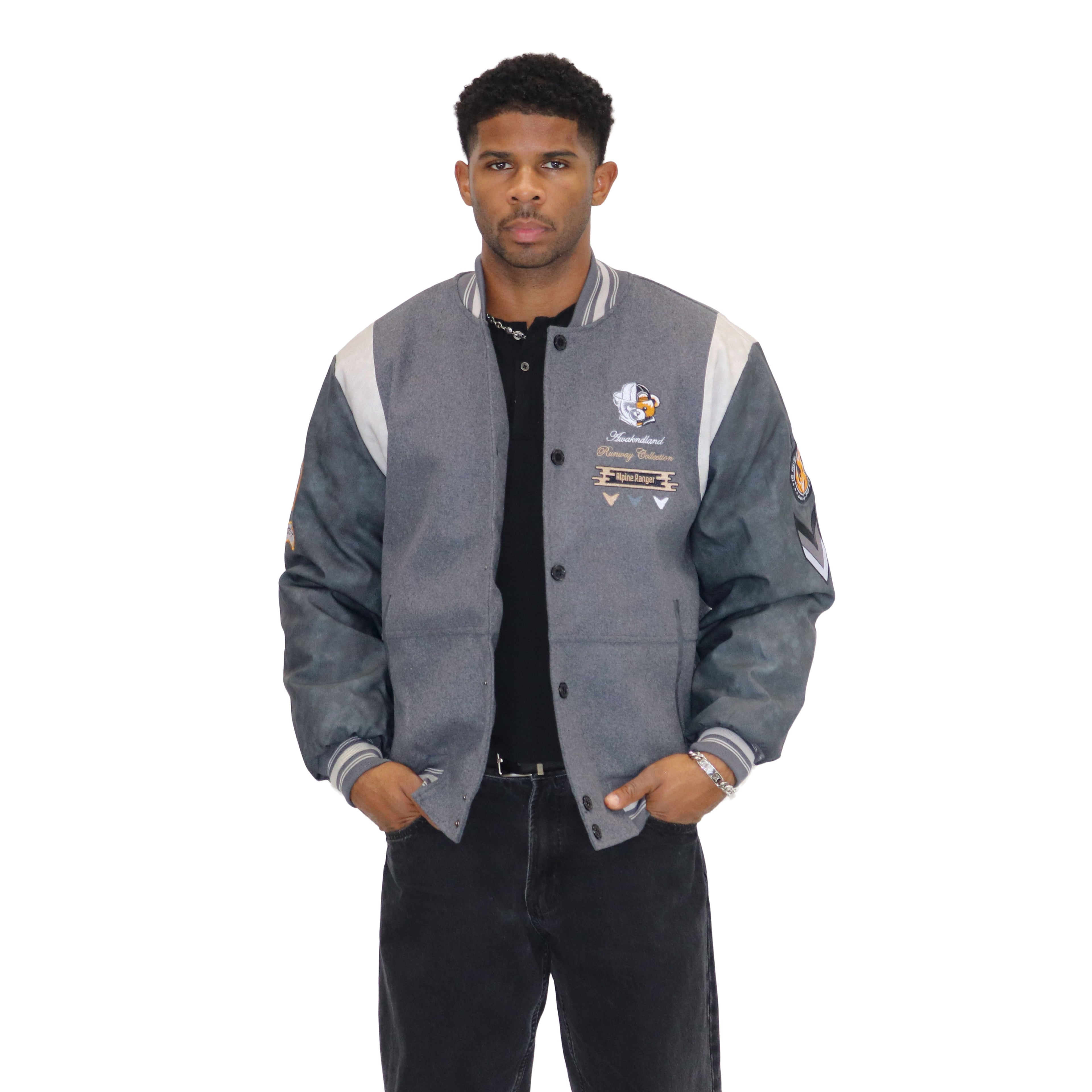 Grey "Heritage Bear" Melton Wool-Blend Jacket