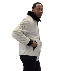 Stone "Aviator" Nubuck Faux Leather Bomber