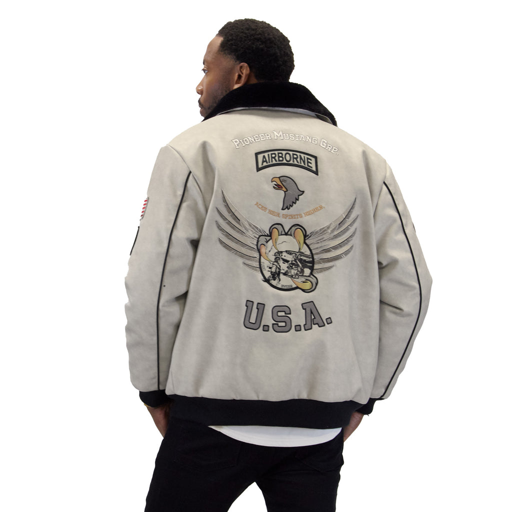 Stone "Aviator" Nubuck Faux Leather Bomber