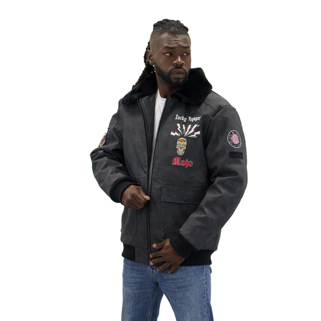 Black Lucky Voyager Nubuck Faux Leather Jacket