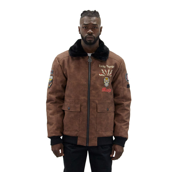Brown Lucky Voyager Nubuck Faux Leather Jacket