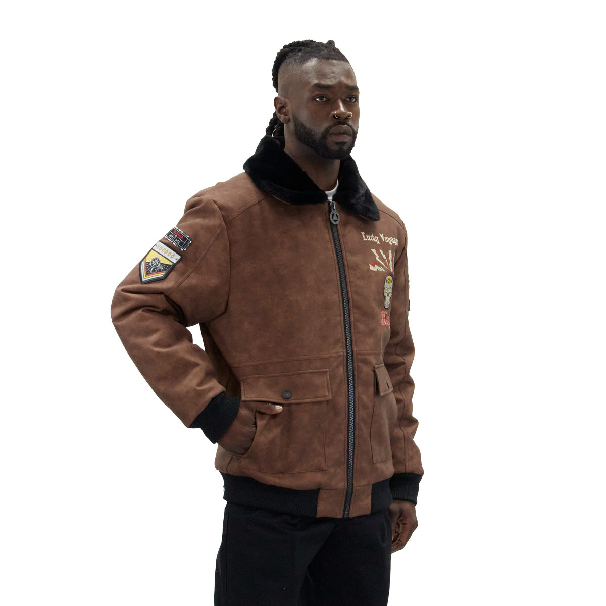 Brown Lucky Voyager Nubuck Faux Leather Jacket