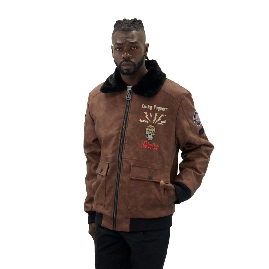 Brown Lucky Voyager Nubuck Faux Leather Jacket