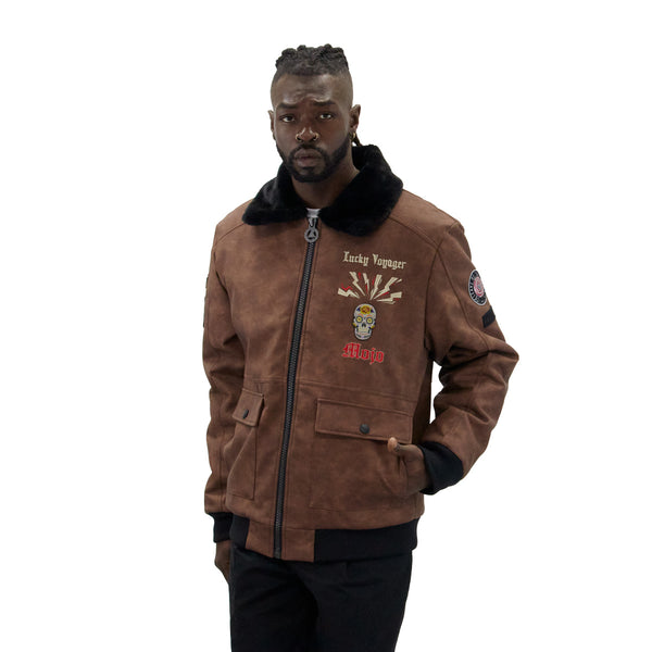 Brown Lucky Voyager Nubuck Faux Leather Jacket
