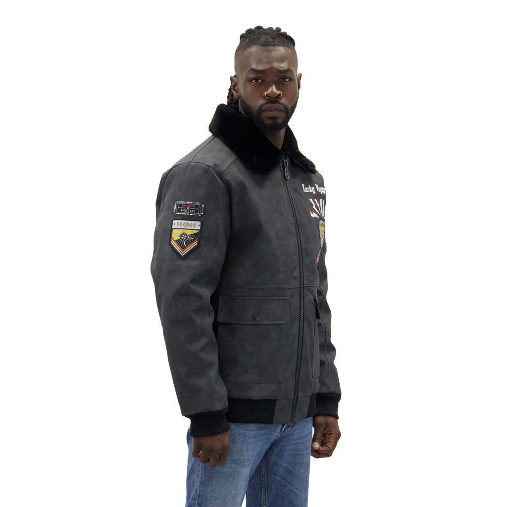 Black Lucky Voyager Nubuck Faux Leather Jacket
