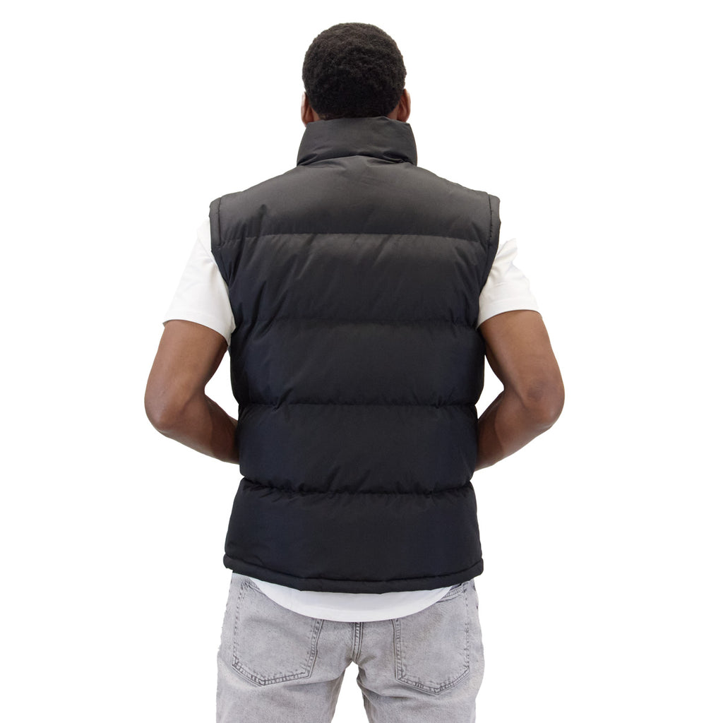M2003 black vest, back view on model