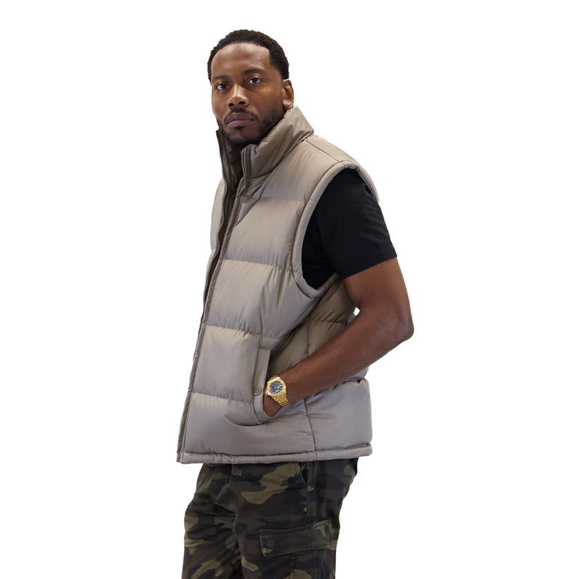 M2003 stone vest, front three-quarter view on model