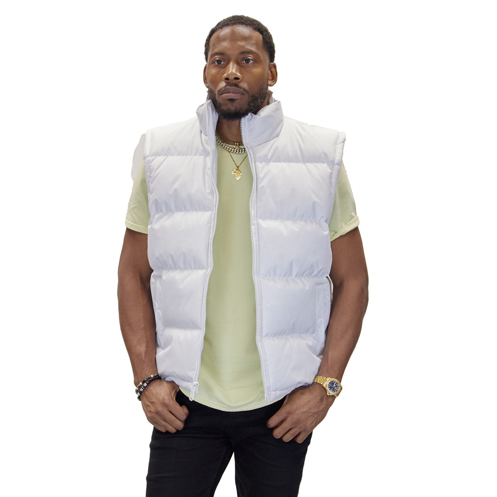 M2003 white vest, front view on model