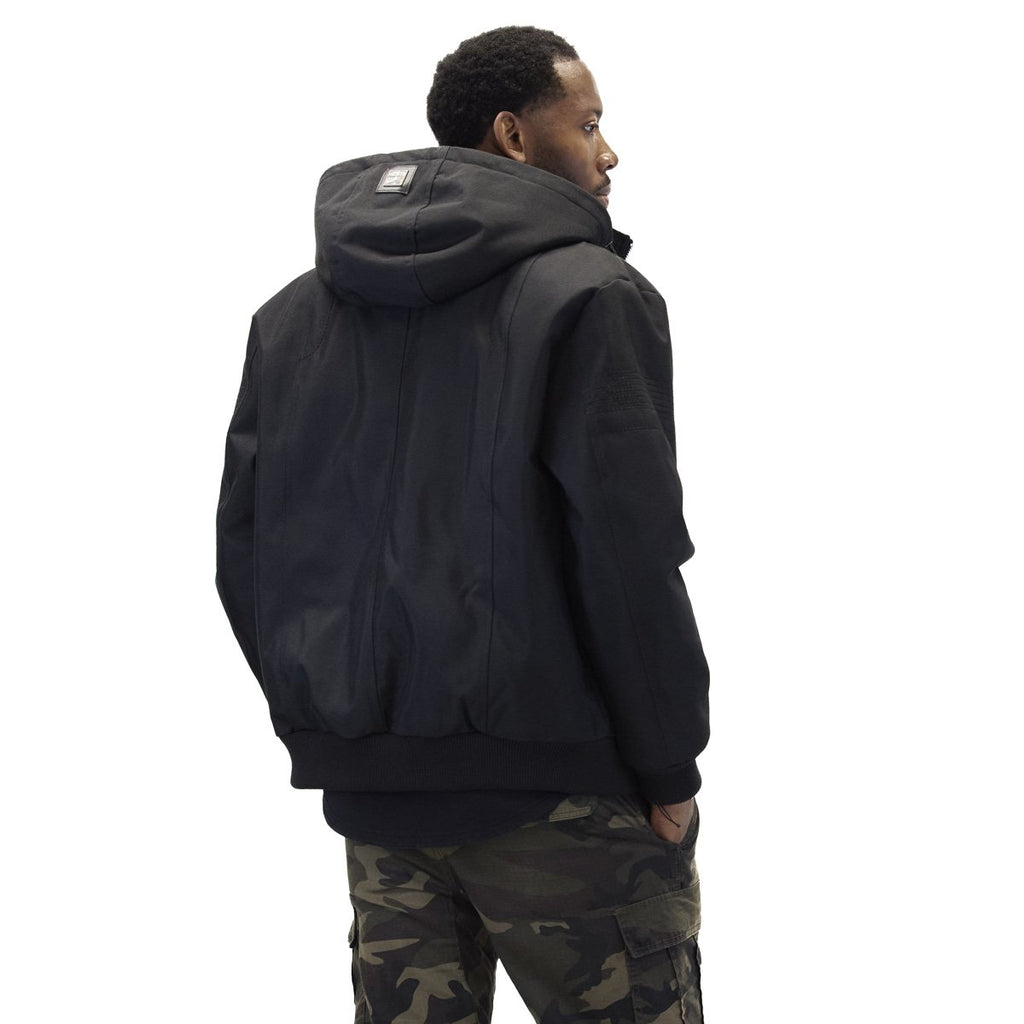 M3151 Black hooded jacket, back view