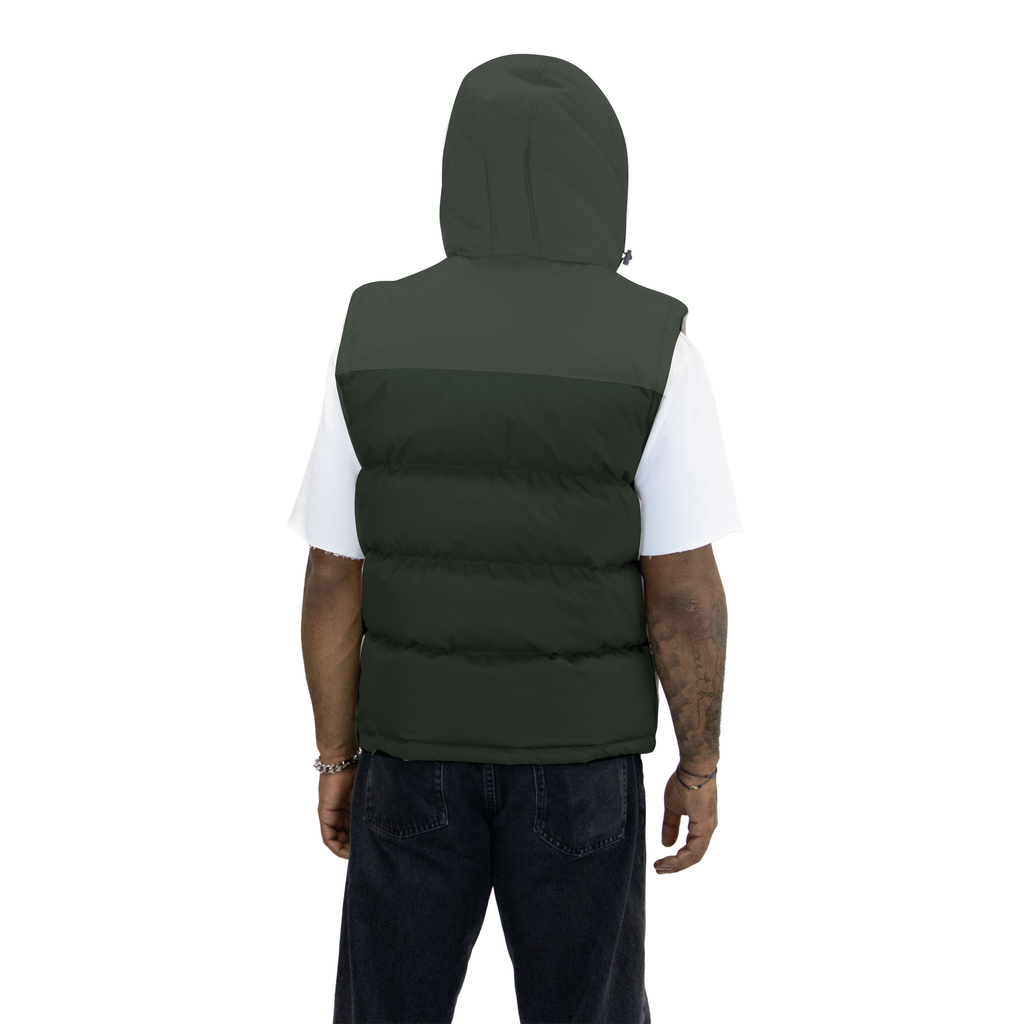 Army hooded vest, back view; CAD-color-adjusted draft photograph