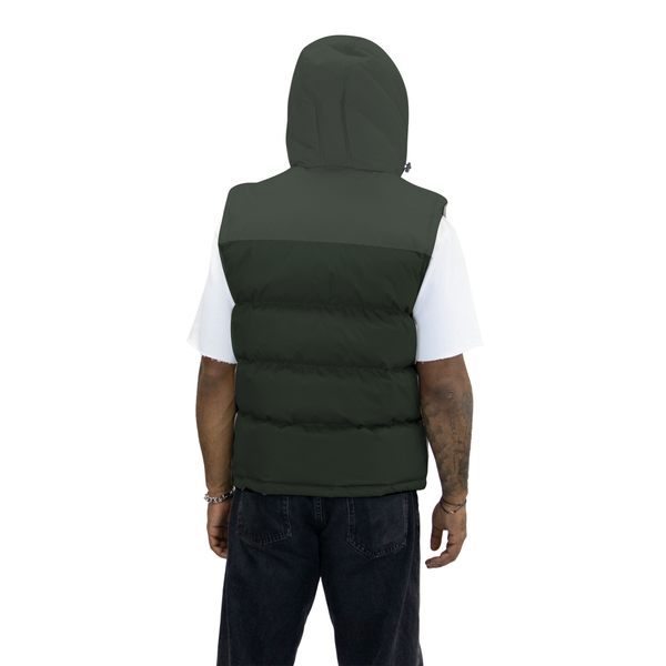 Army hooded vest, back view; CAD-color-adjusted draft photograph
